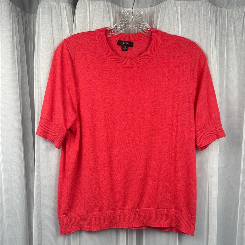 J‎ Crew Coral Crew Neck Short Sleeve Knit Top Plus Size XL